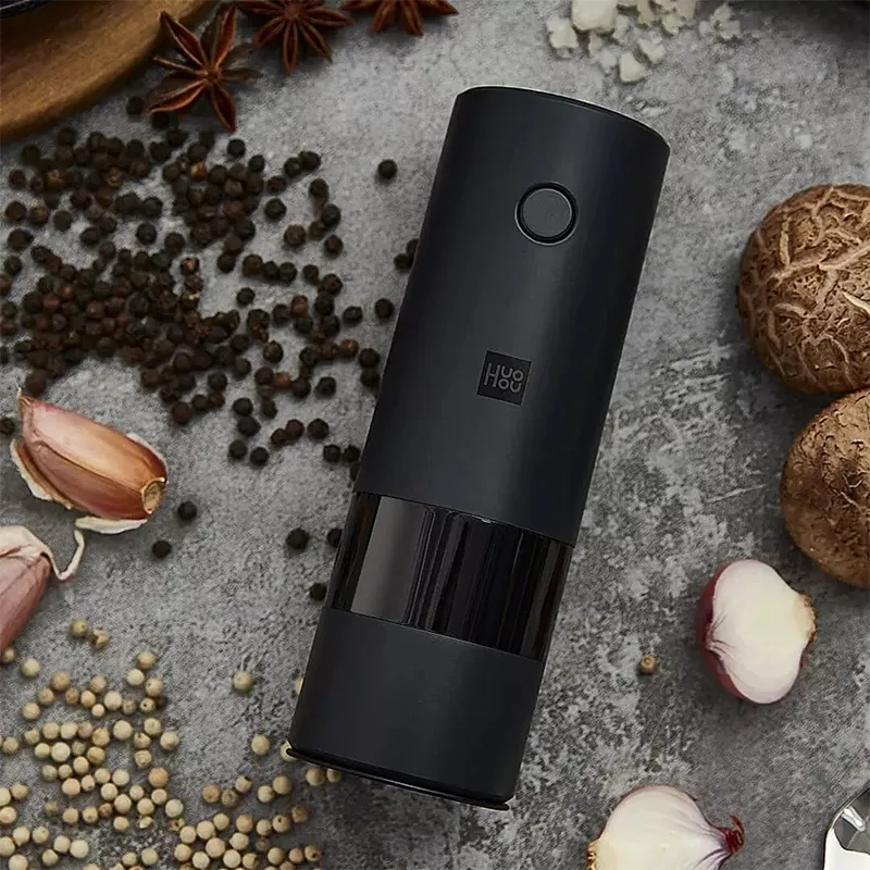 Huohou Electric Automatic Mill Pepper and Salt Grinder LED Light 5 Läges Peper Spice Grain Pulverizer för matlagning