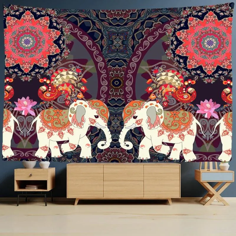 Wandteppiche Mandura Wandteppiche Elefant Buddha Ästhetische Wand Hängende böhmische Hippie -Dekor Retro Zimmer Lebendung Zuhause