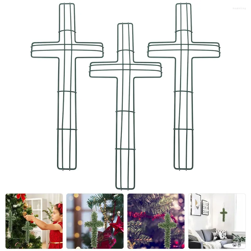 Decorative Flowers 3 Pcs Flower Arranging Accessories Wreath Cross Frame Floral Supplies Hoop Shaped Rack Religious Iron DIY