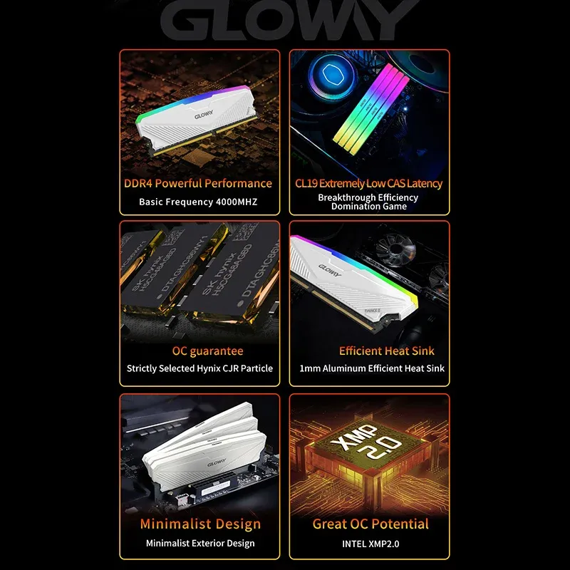 Gloway Memoria RAM RGB DDR4 8GB 16GB 3200MHz 3600MHz Kit 8GBx2
