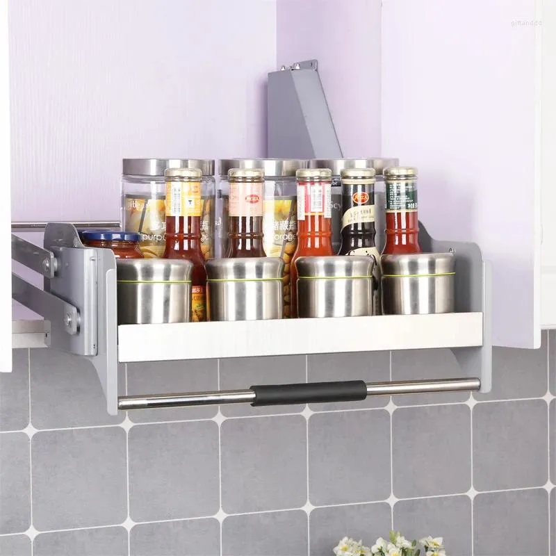 Decorative Plates Stainless Steel Kitchen Cabinet Drop-down Storage Rack Seasoning Basket Single Layer