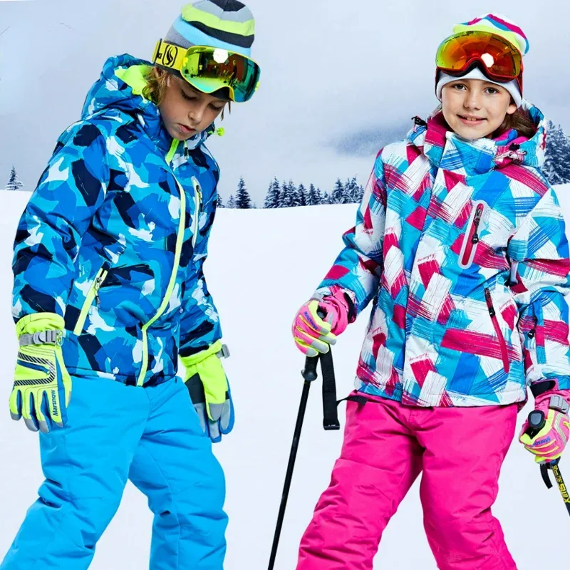 Suits Children Winter Thermal Ski Suit Waterproof Pants+Jacket Set Boy/Girl's Winter Sports Thickened Clothes Windproof Kid Ski Suits