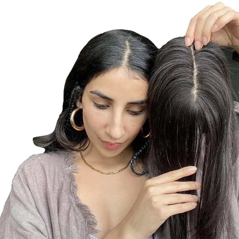 Toppers 7x10 cm raka kvinnor topperklämmor i naturligt hårstycke 100% mänskligt hår Silkbasklipp i hårförlängning