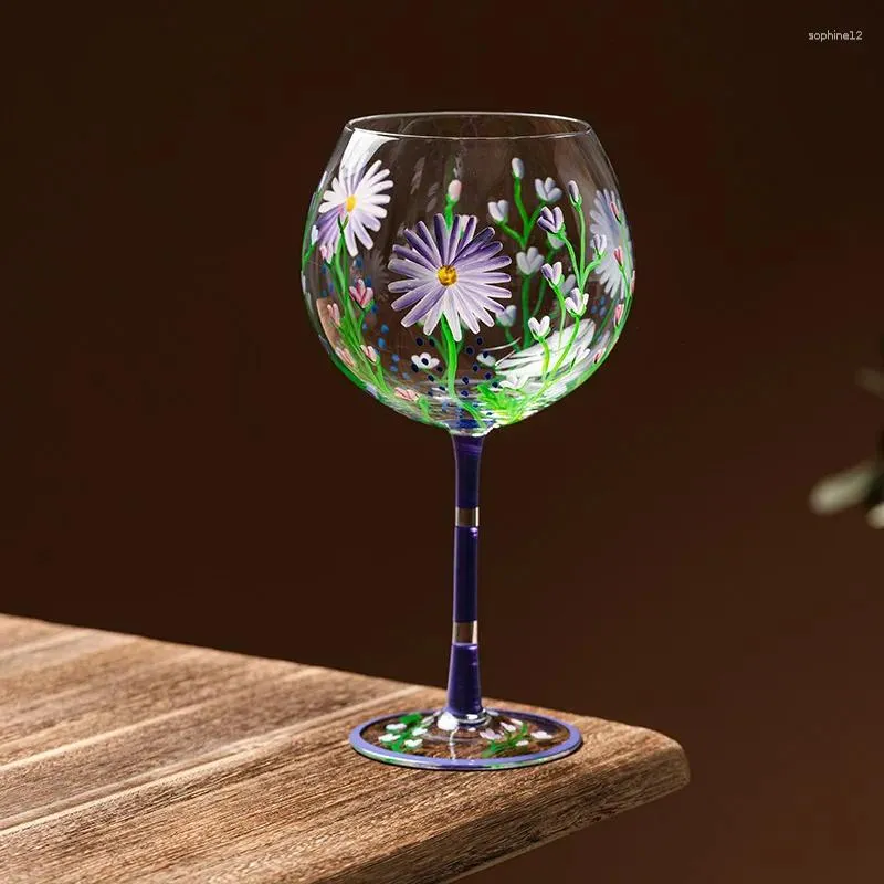 Şarap Gözlükleri Yaratıcı Retro El Boyalı Cam Cam Boyalı Kristal Kırmızı Kupa Renkli Likör Bardakları Ev İçme