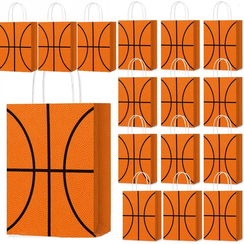 Geschenkverpackung 4/24 pcs Basketball Papiertüten mit Griffmuster Candy Bag Boy Ball Game Sport Thema Geburtstag s