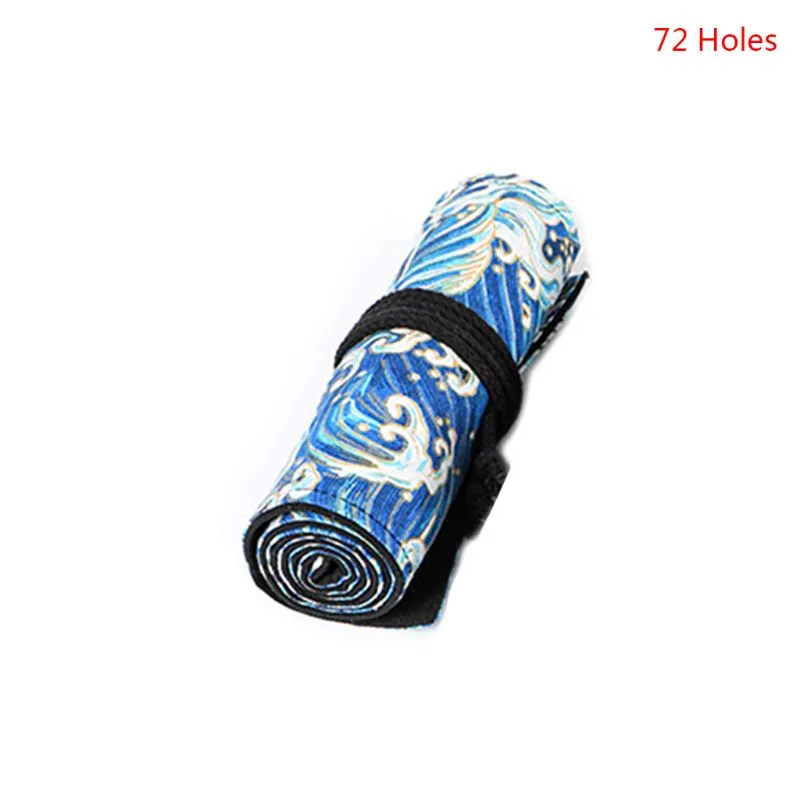 12/24/36/48/72 Holes Canvas Roll Up Pencil Bag Pen Curtain Case Makeup Wrap Hold