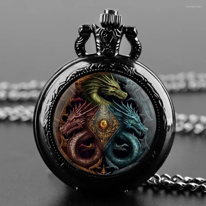 Montres de poche classiques Dragon Game, dôme en verre, Vintage, à Quartz, pour hommes et femmes, pendentif, collier, chaîne, breloque, horloge, bijoux cadeaux