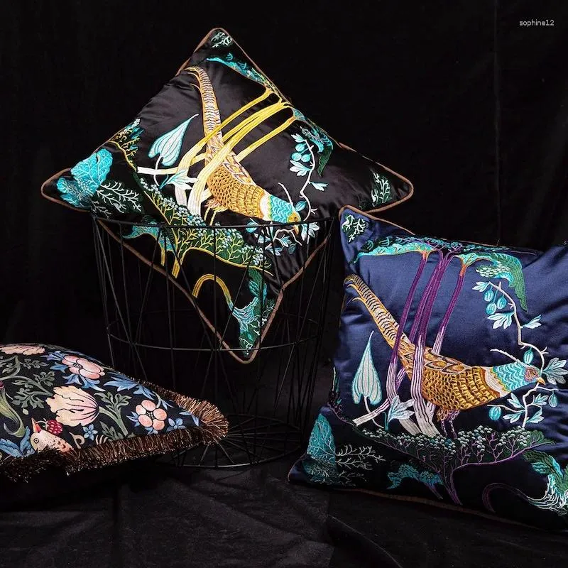 Travesseiro retrô americano jungla bordado bordado arte decorativa capa de luxo cadeira de cadeira de cama de cama coussin
