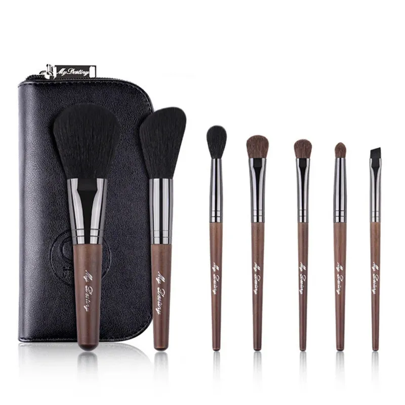 7st Makeup Brushes Set Natural Wool Get Hair Powder Blush Contouring Eye Shadow Make Up Brush With Bag For Travel 240403