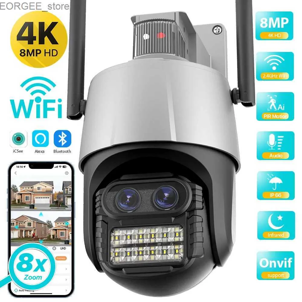 كاميرات CCTV أخرى 8MP 4K IP كاميرا WiFi Security PTZ كاميرا 2.8+12 مم العدسة المزدوجة في الهواء الطلق مراقبة الرؤية الليلية CCTV 8x Zoom Digital y240403