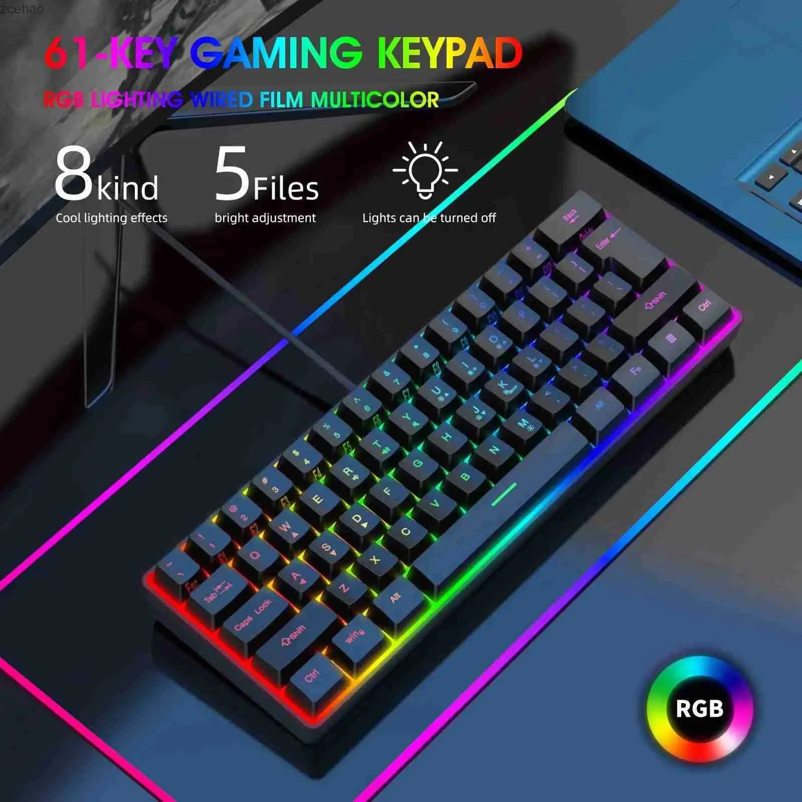 Taste tastiere Y-fruitful K401 Film tastiera 61 Chiave RGB Light Type-C USB Backlight USB PC Ergonomic Gaming Laptop Keyboardl2404