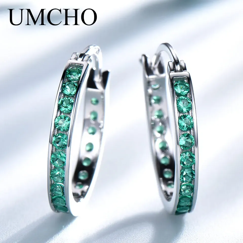 Orecchini UMCHO Orecchini in vero argento sterling 925 Orecchini a cerchio in argento con smeraldo nano Graziosi gioielli da sposa Accessori moda Regalo per feste