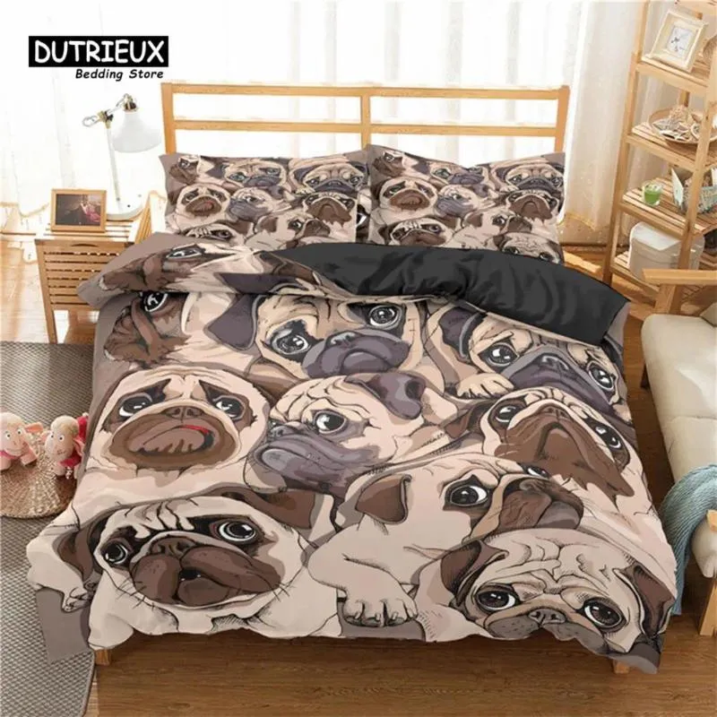 Juegos de ropa de cama Pug Cubierta de la portada de la mascota poliéster de dibujos animados divertidos de animales de animales