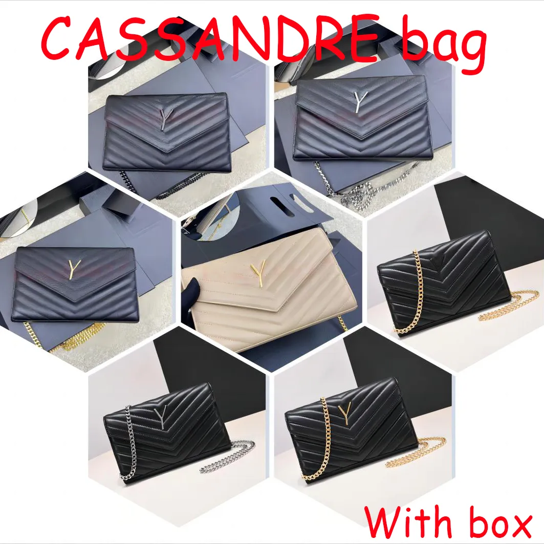 2024 Новый 10A Cassandre Caviar Bag Designer Chain Women Turnuine Leather Wallet Back Luxury Lady Pleackbag Designer Гладкие кожаные вечерние сумки