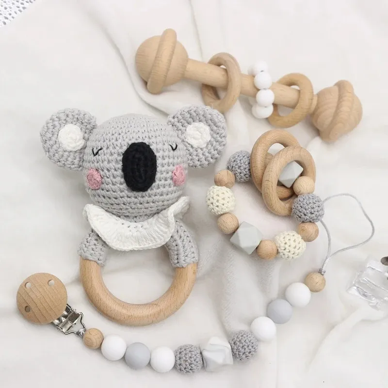 DIY Tığ Elephant Bebek Teether BPA Ücretsiz Silikon Boncuk Diş çıkarma Bilezik Bebek Emzik Klipsi Kemirgenler Ahşap Bebek Çırpma Oyuncakları 240325