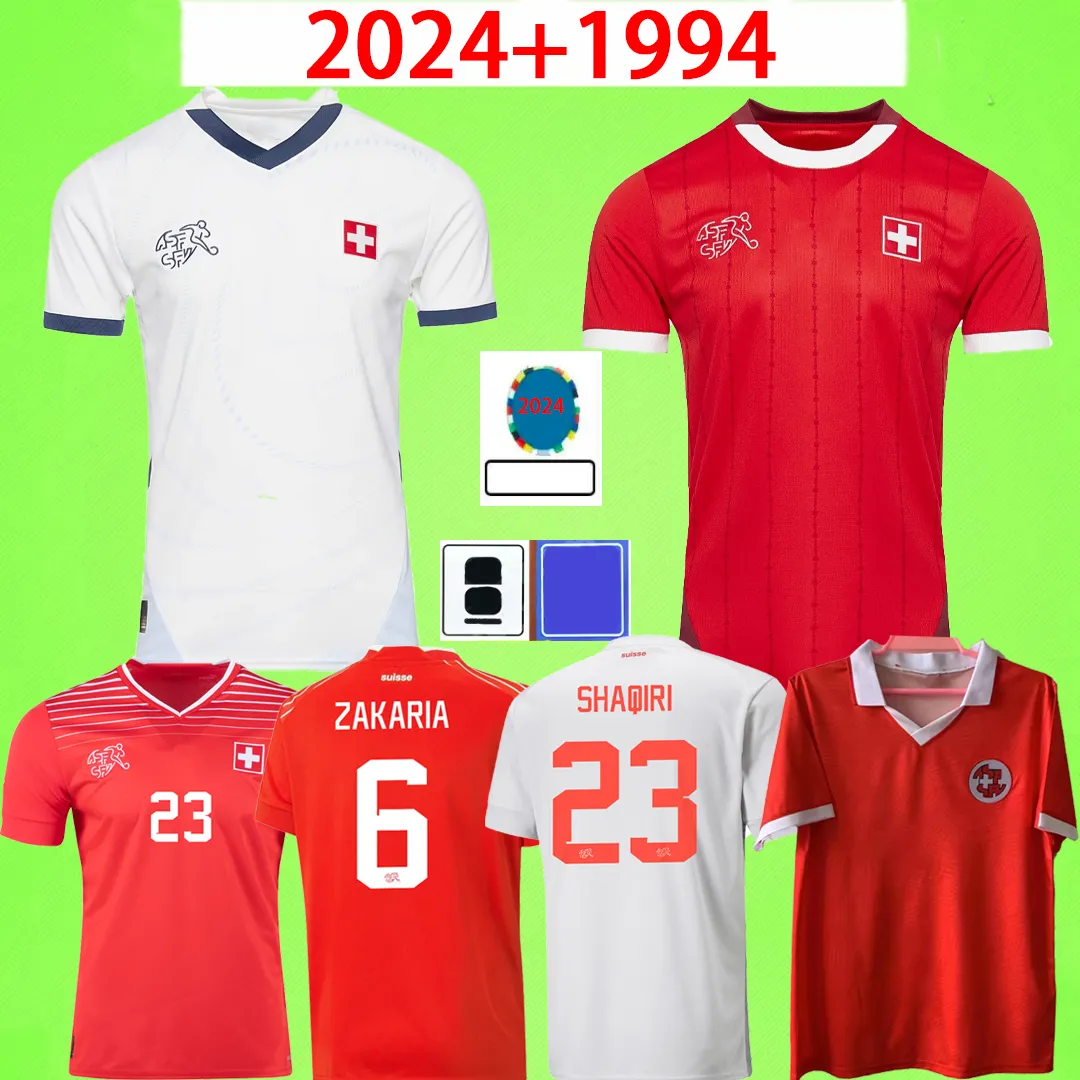 2024 Швейцария футбольные трикотажные изделия 24 25 Xhaha elmolo okafor sow shaqiri eedi seferovic omlin omline kid kit mens set football Рубашки Швейцарский ретро 1994 Дом в гостях Red White