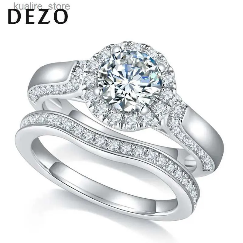 حلقات الكتلة Dezo Total 1.62 CTW Mosilicon Wedding Ring Set Womens Sterling Silver 925 خطبة الخطوبة VVS1 D COLATER ROUND GRA CESTREMATE L240402