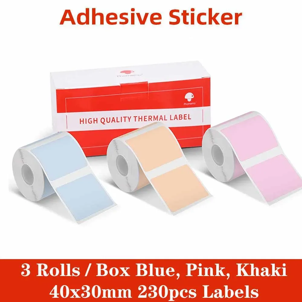 Punch Thermal Sticker Papier 3 Färger för Phomemo M110/M200 Label Printer Blue, Pink, Khaki Printable Papel Adhesive Rolls