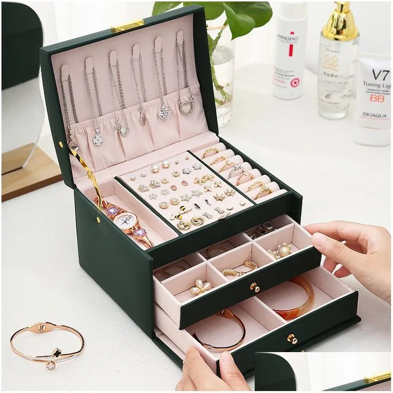 Jewelry Boxes Bloong Layers Organizer Box Exquisite Women Girls Gift Display Holder Earring Ring Necklace Storage 230505 Drop Deliver Dhwg3