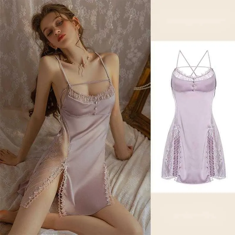 Jupe sexy nouveau pyjamas de soie glaciaire sexy pour femmes avec un style haut de gamme et pur désir à la maison porter français de la nuit de style qipao 6691