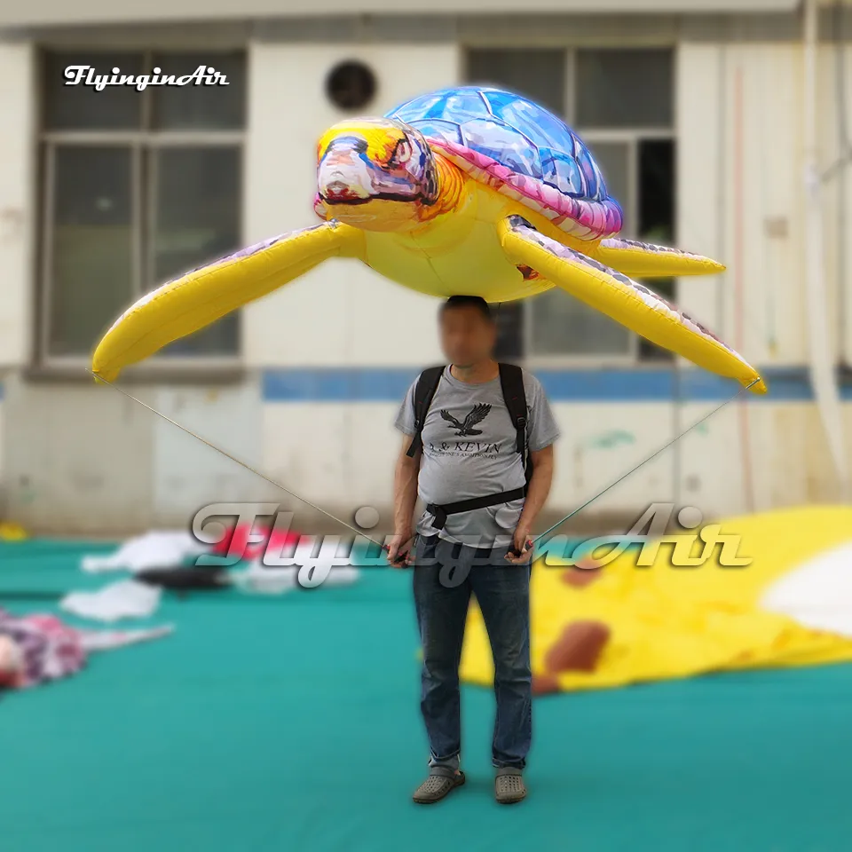 Attractive Adult Carrying Colorful Large Inflatable Sea Turtle Puppet Blow Up Cartoon Sea Animal Balloon For Parade Show