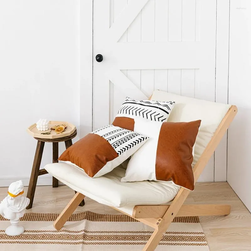 Kudde pu läder lapptäcke kast linne bomull sovrum kontor soffa stol dekorativa kuddar täcker heminredning kudde