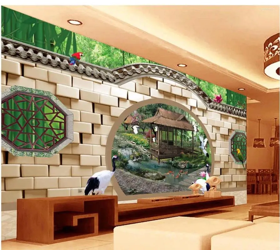 Papéis de parede papel de parede 3D para sala em estilo chinês paisagem bambu florestal estéreo tv mural