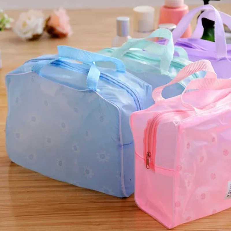 2024 Waterproof PVC Cosmetic Storage Bag Women Transparent Organizer for Makeup Pouch Compression Travelling Bath Bags for