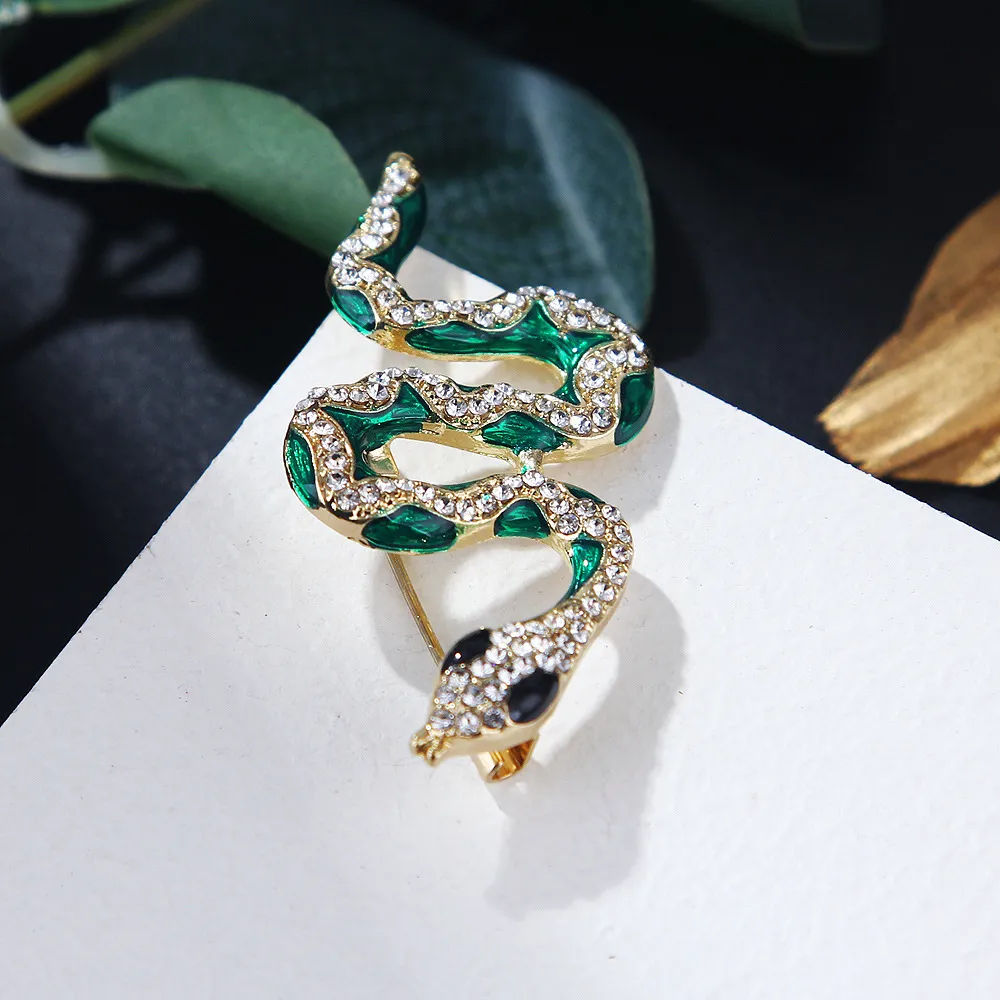 UNVAK Silver Snake Rhinestone Brooch Pin - Copper Base With Green Rhinestones, Elegant Lapel Pin For Dresses & Scarves - View #7