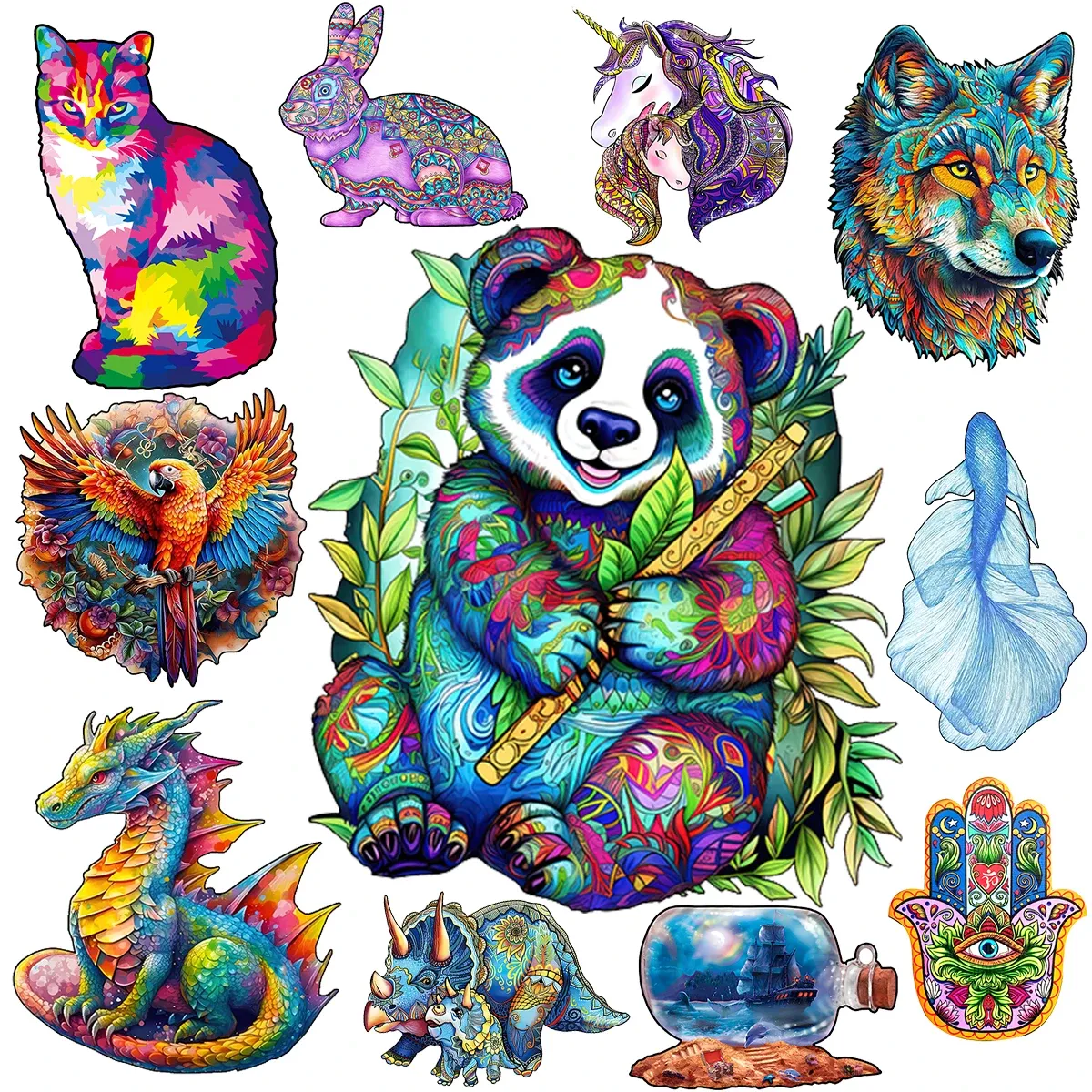 2024Cute Panda Wooden Jigsaw Puzzles for Adults and Kids