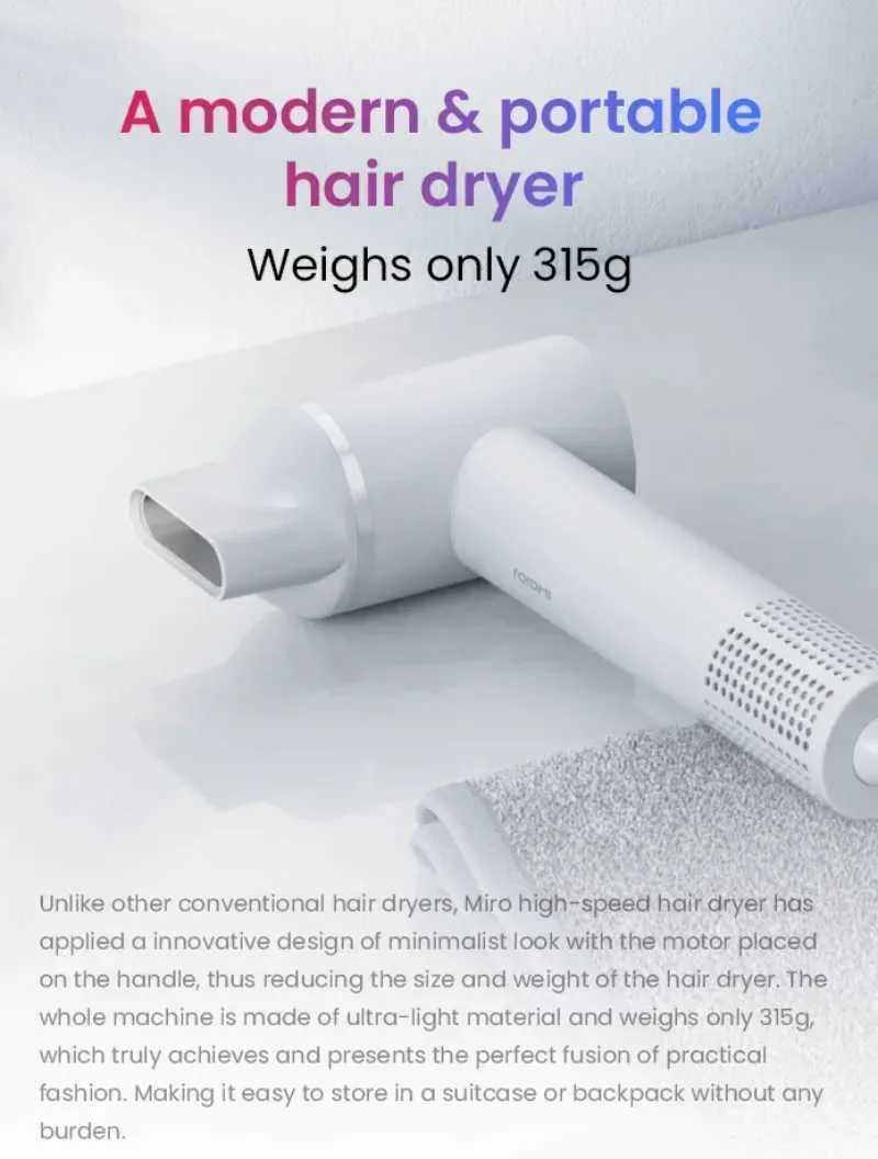 Fast Drying Hair Dryer & Hair Removal Device - 65ms Airflow, Low Noise ...