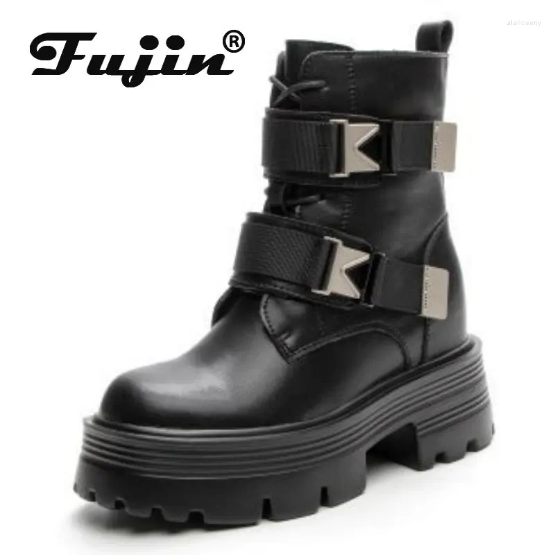 Buty Fujin 9cm Naturalne krowy oryginalna skórzana skórzana kostka