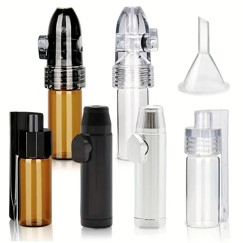 Wholesale Acrylic Cap Glass bottle Pill box set portable Snuff Snorter Dispenser Bullet Rocket spoon storage bottle spice powder IN STOCK