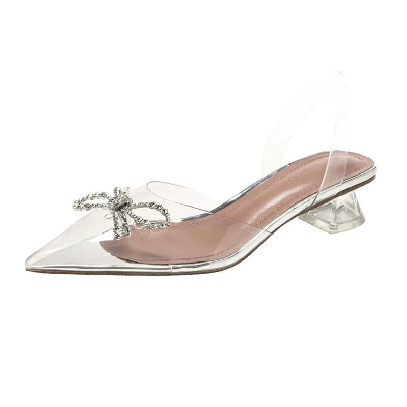 Sandales habillées satin slingbacks pompes de la fête des femmes à talons hauts chaussures de mariage sandale sandale de tournesol sandales transparentes en cristal transparent