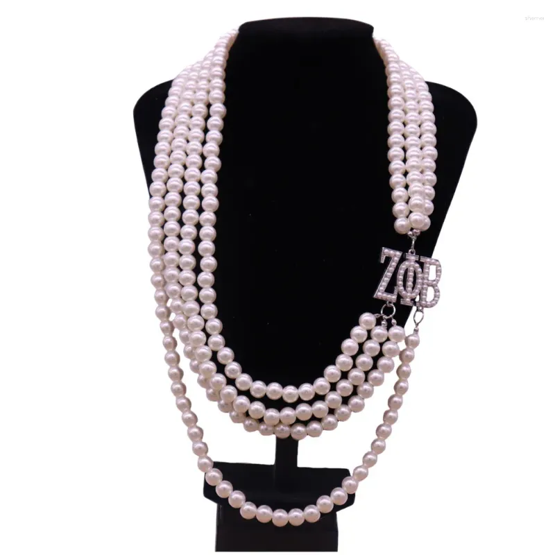 Choker Drop Handmade Four Layers ABS Pearl Chunky Greek ZETA PHI BETA Sorority Statement Necklaces For Lady