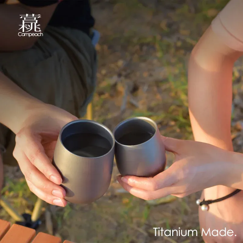 Levert dubbele laag titanium beker warmte geïsoleerd dubbelwand thee koffie water beker camping servies