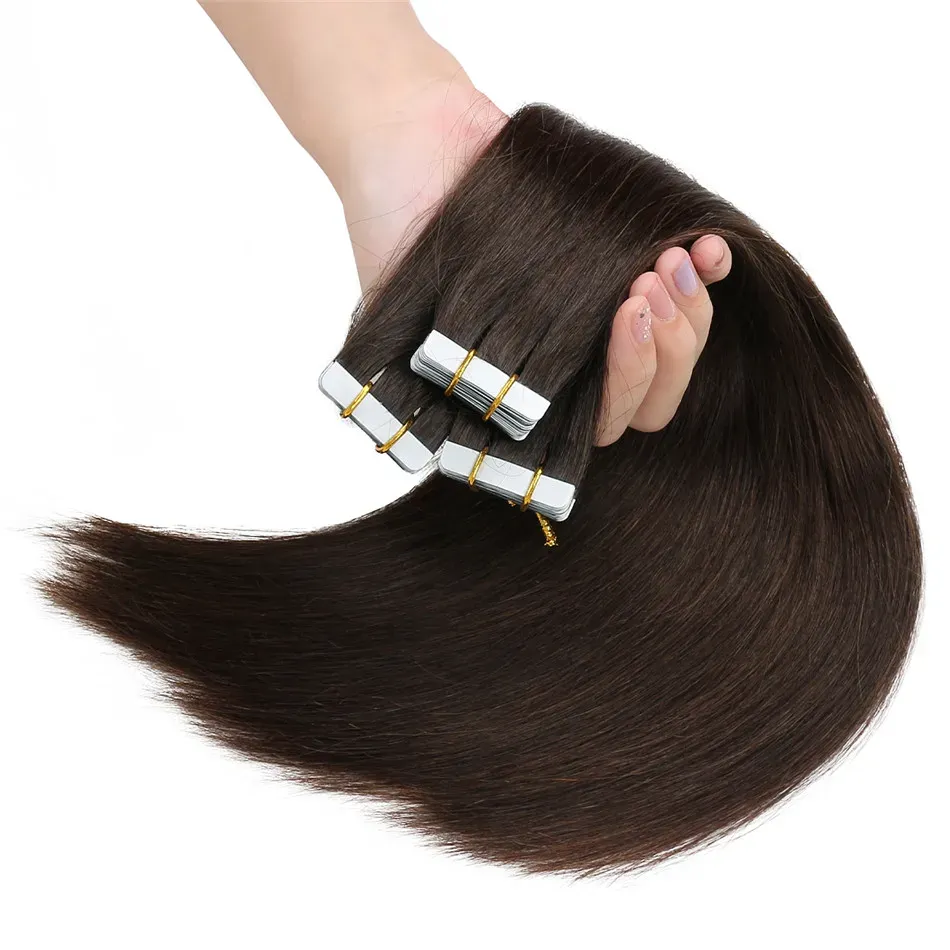 Extensions Tape In Human Hair Extensions Brazilian Remy Straight On Adhesive Invisible PU Weft Platinum Blonde Color