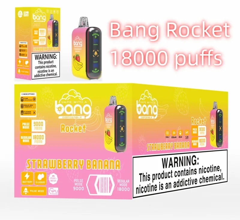 Bang Rocket 18000 Puffs Original Vapes descartáveis ​​Puff Buff 18K Vape Pen Bang Pulse 18000 Modo 650 Mah MAH BATERIA LED LED COR LIGHT VS GEEK BAR PULSE