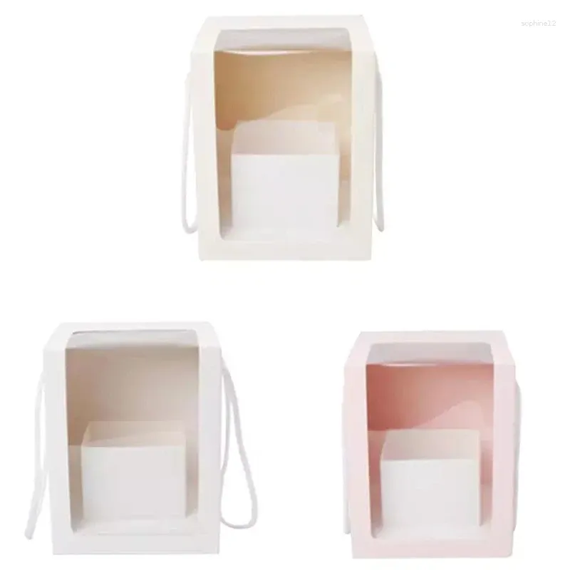 ギフトラップJFBL紙ボックスクリアウィンドウ透明な四角い形状ポータブルパッキングフラワーバッグ