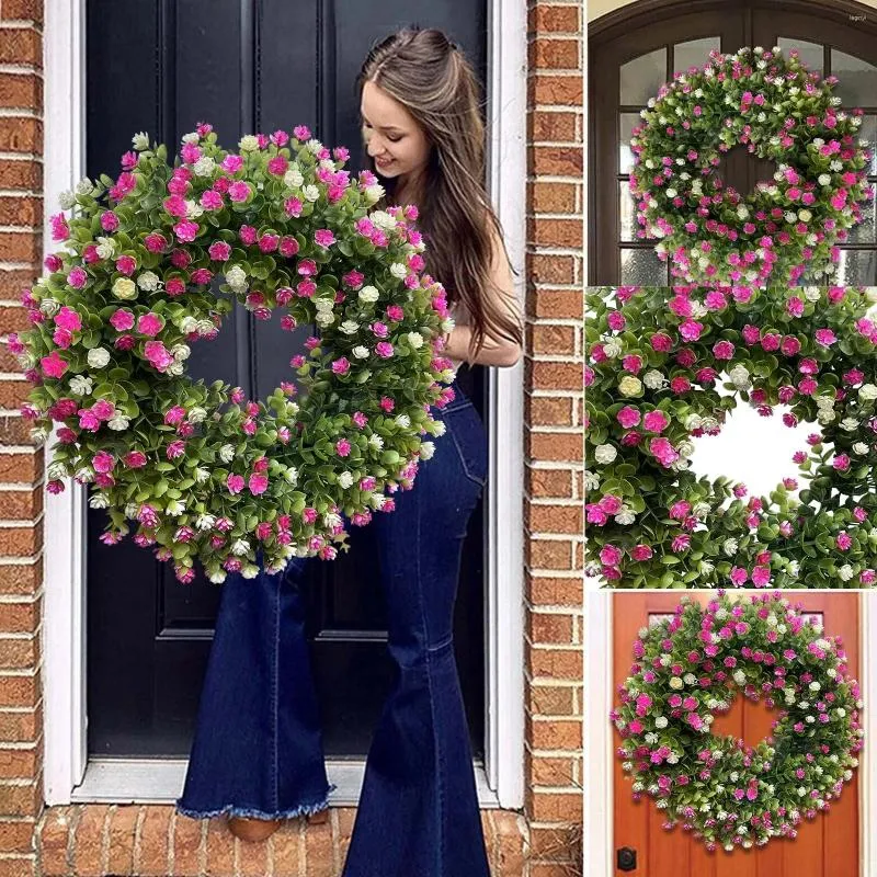 Fleurs décoratives Eucalyptus Couronne artificielle Feuilles artificielles Greerie de printemps d'été pour la porte d'entrée Jardin à l'extérieur décor suspendu