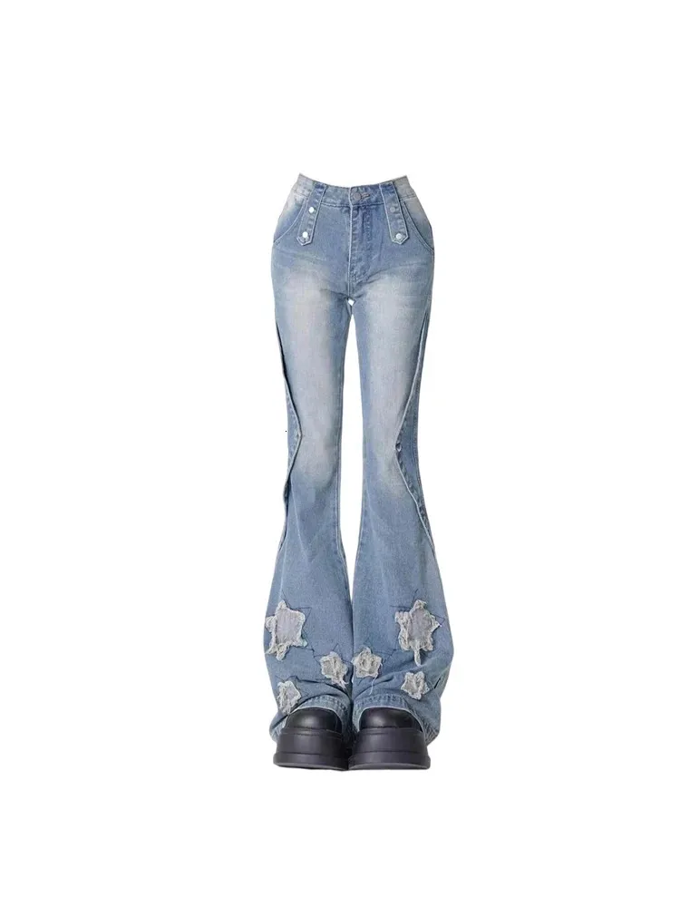 Femmes Blue Y2K Star Flare Jeans Pantalons de cowboy vintage HARAJUKU DENIM TRAPTER