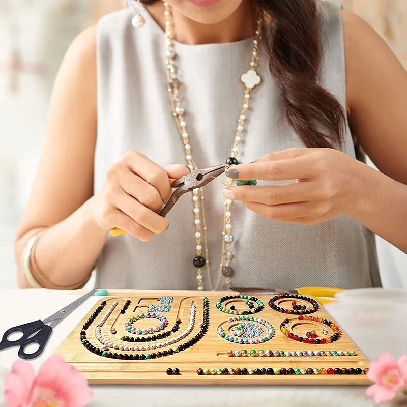 Beading Board för DIY Armband Halsband Bambu Combo Pärled Mats Tray Wood Storage Organizer Smycken gör fynd Tillbehör