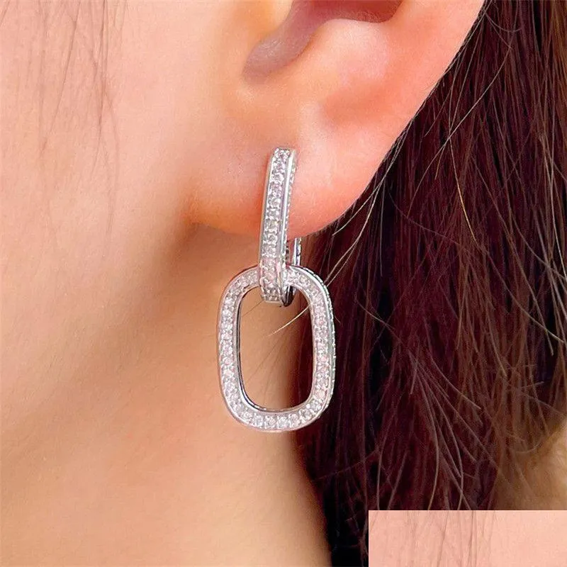 Fascifica Orecchini ovali ovali Bianco di rame AAA Cubic Zirconia Earring Designer per donne 18k Gold 925 Sterling Sier Post Jewelry Bride DHN6V