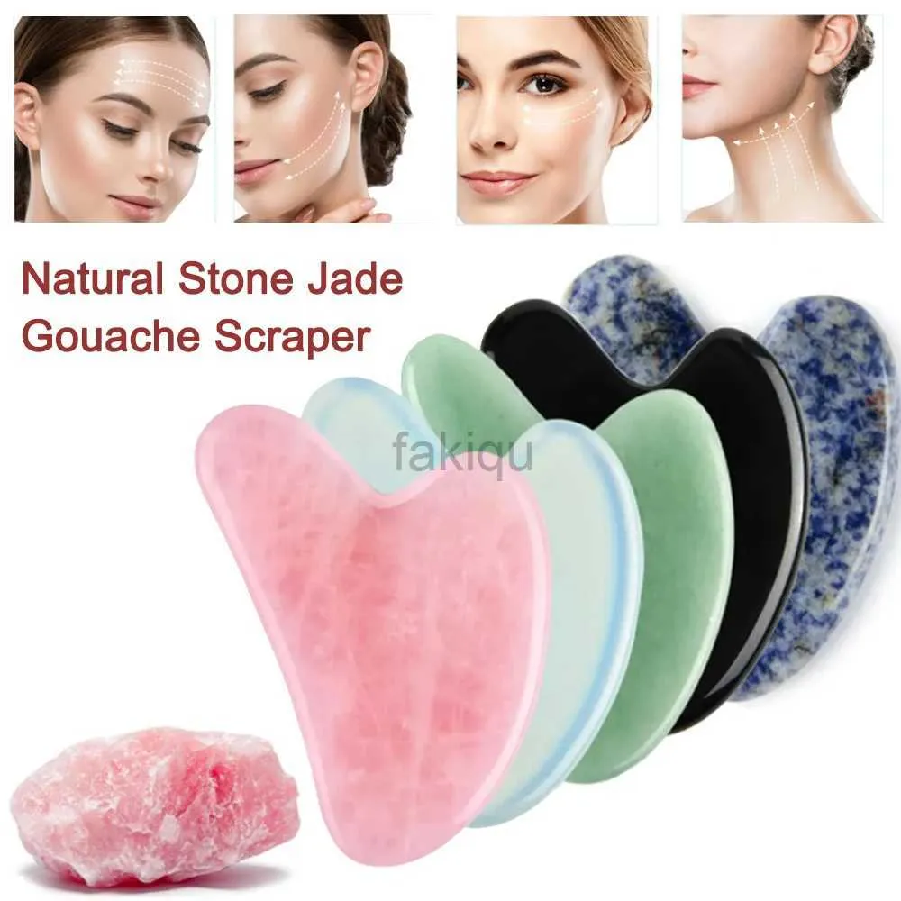 Massage Stones Rocks 100% Natural Stone Jade Gouache Scraper Rose Quartz Facial Gua Sha Tool Neck Massager voor gezicht tillen Wrinkle Remover 240403