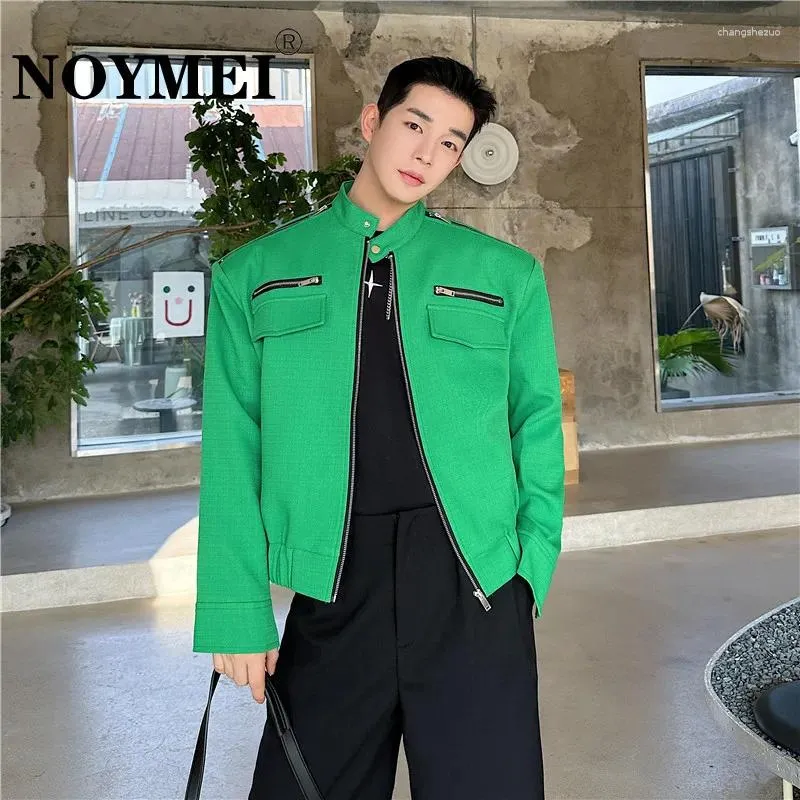 Herrjackor Noymei fashionabla multi-dragkedja design koreansk stil casual stativ krage grön kort jacka all-match 2024 Spring WA3615