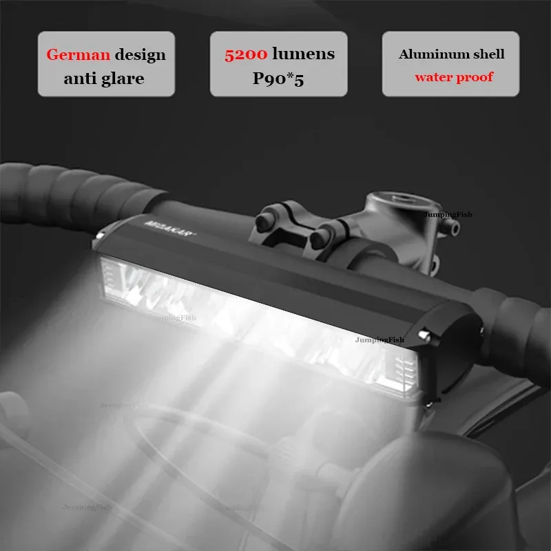 8000 mAh 5 LED Rower Light Front Waterproof LED LED do ładowania rowerowego 5200LM Lampa reflektora Akcesoria rowerowe 240322