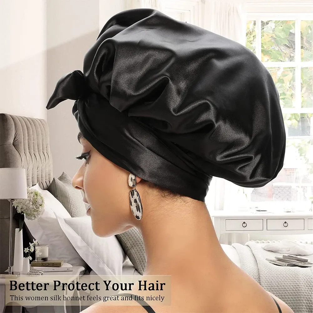 Silk Hair Bonnet For Sleeping Double Layered Satin Sleep Cap  display picture 3