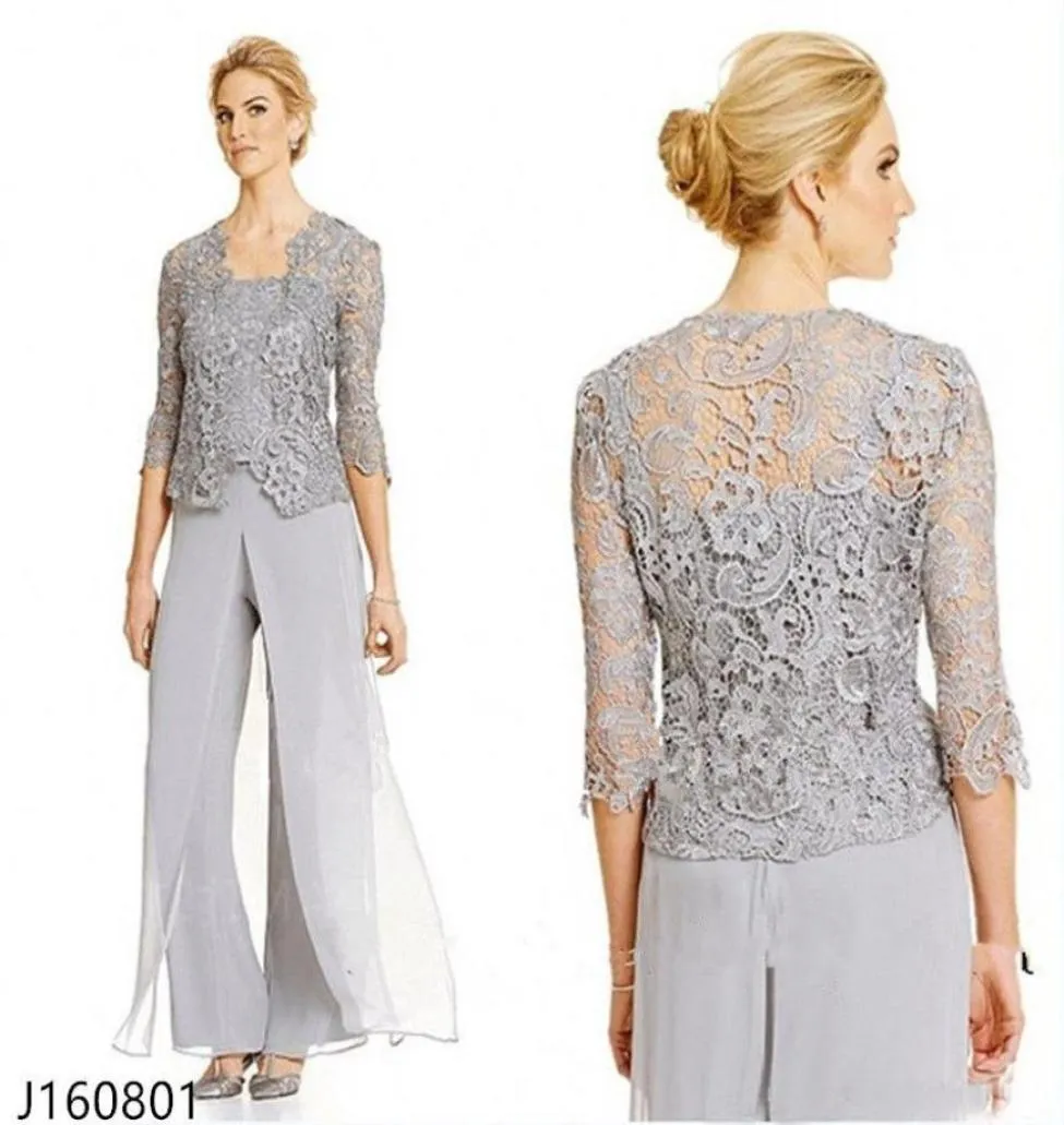 Classy Lace Mother of the Bride Pant Suits with Jacket Chiffon Three Pieces Wedding Guest Jurk Plus Size Mothers Groom Jurken3088845