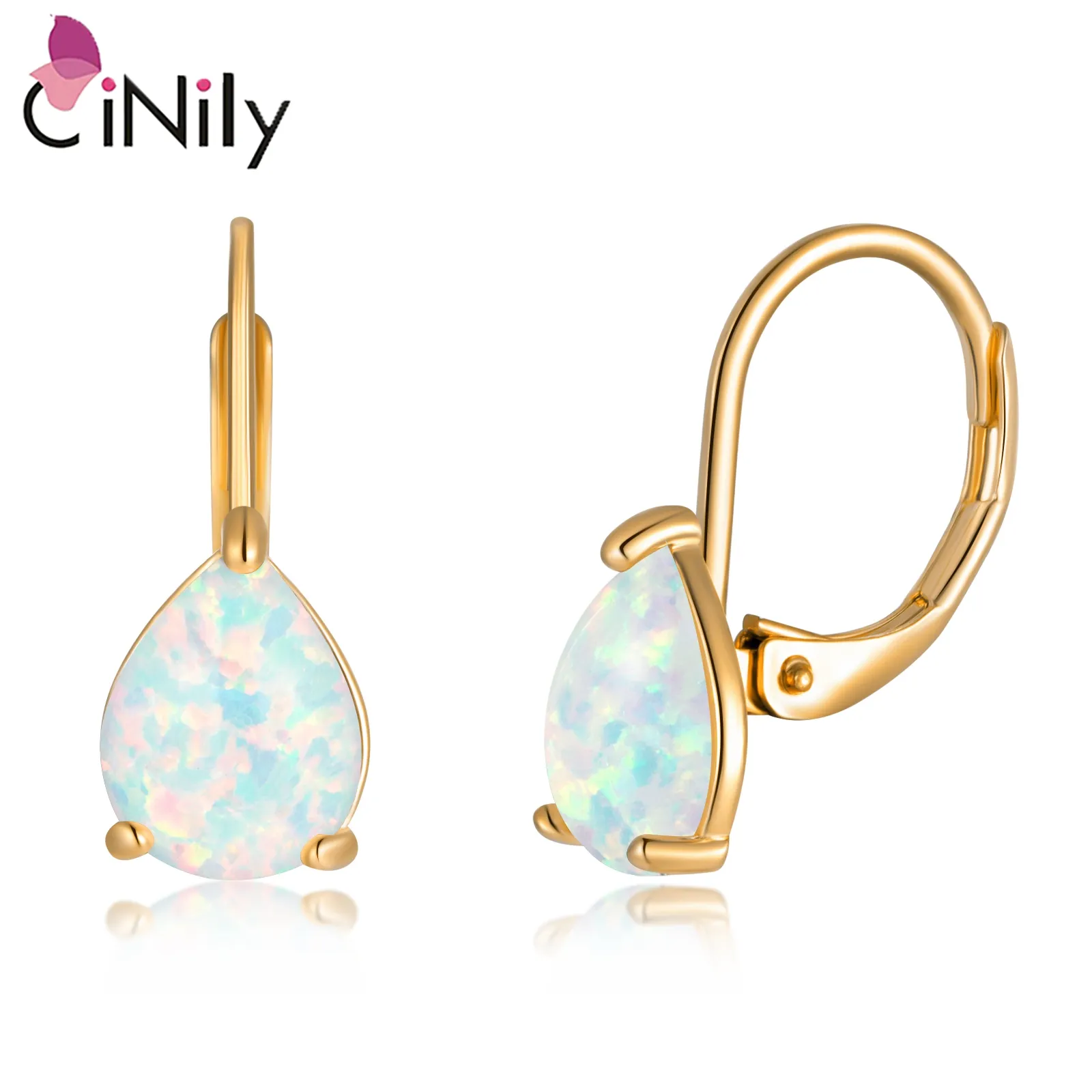 Bohemian Fire Opal Drop Earrings: Yellow Gold Plated Multicolor