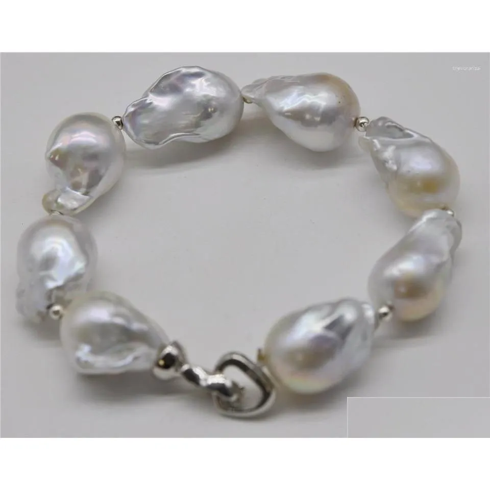 Kralen Strand Habitoo S925 Sterling Sier Natural White Barokke Big 15-25mm Pearl-armband Bangle Sieraden Armbanden voor vrouwen Gift Drop Othz1